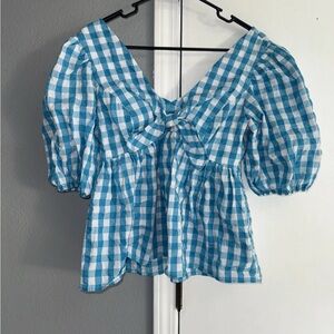 Lilly Pulitzer Sarafina Short Sleeve Turquoise Oasis Crinkle Gingham Size 2 NWOT